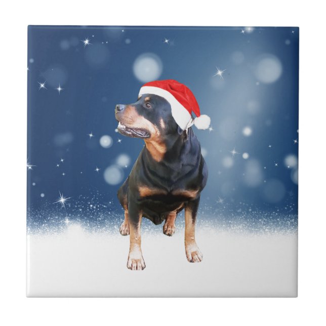 Azulejo De Cerámica Navidades de perro de Cute Rottweiler (Frente)