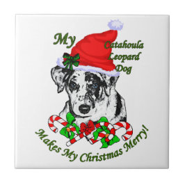 Azulejo De Cerámica Navidades de Perros del Leopardo de Catahoula