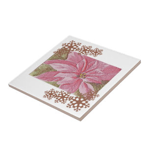 Azulejo De Cerámica Navidades de Poinsettia pintados en mosaico de flo