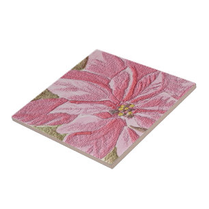 Azulejo De Cerámica Navidades de Poinsettia pintados en mosaico de flo