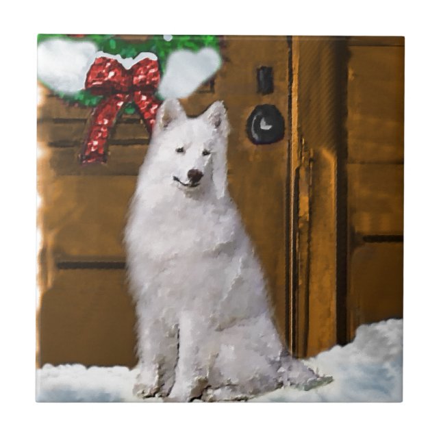 Azulejo De Cerámica Navidades de Samoyed (Frente)