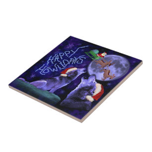 Azulejo De Cerámica Navidades graciosos Wolf Howlidays Pun Humorous