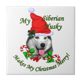 Azulejo De Cerámica Navidades Husky Siberiano