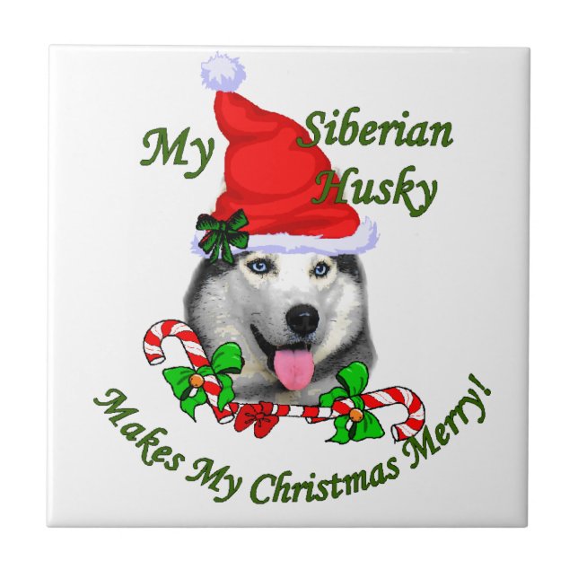 Azulejo De Cerámica Navidades Husky Siberiano (Frente)