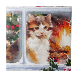 Azulejo De Cerámica Navidades Kitten