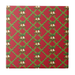 Azulejo De Cerámica Navidades tradicionales campanas de jingle rojas y