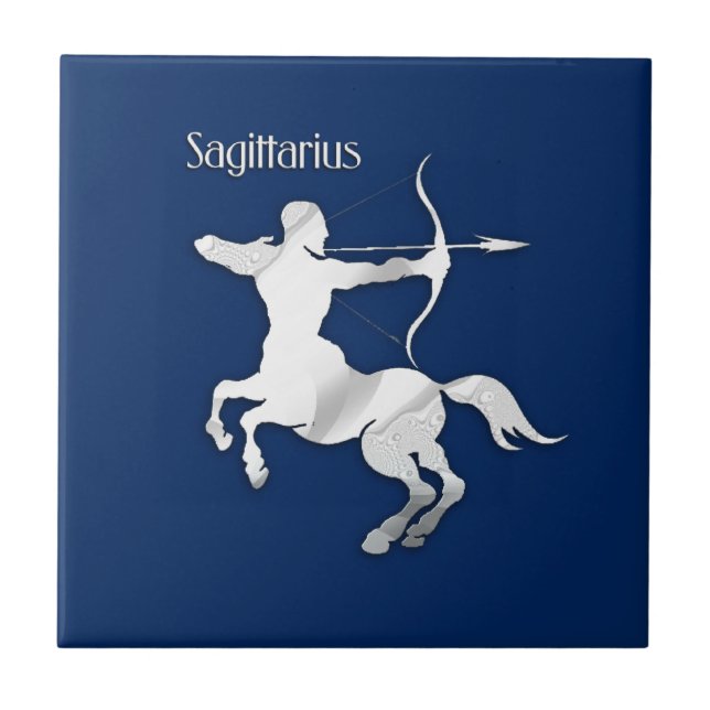 Azulejo De Cerámica Navy Blue Sagittarius Zodiac (Frente)