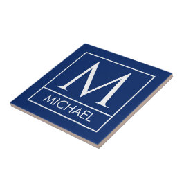 Azulejo de cerámica navy personalizado con inicial