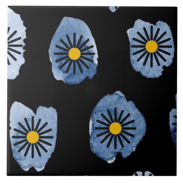Azulejo de cerámica negro Daisy (Frente)