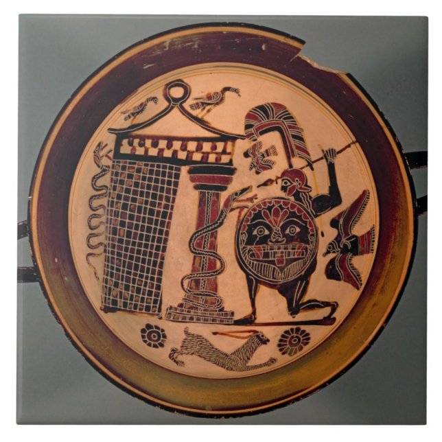 Azulejo De Cerámica Negro-figura taza de Laconian que representa un (Frente)