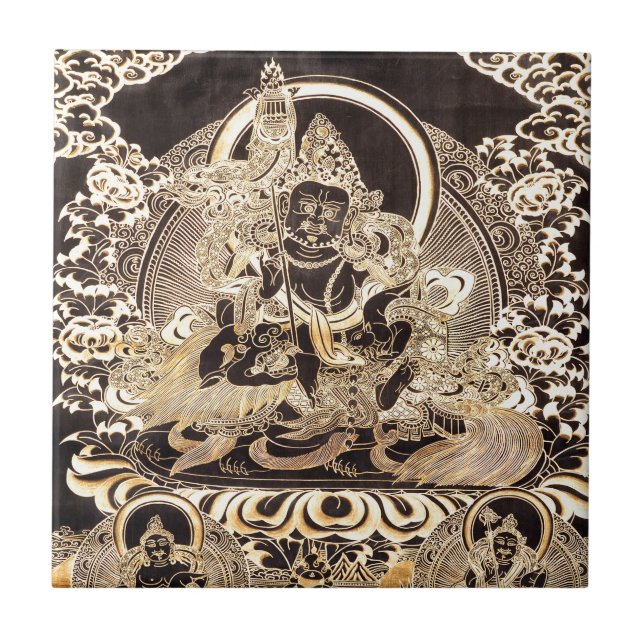 Azulejo De Cerámica Negro y arte budista tibetano del oro (Frente)