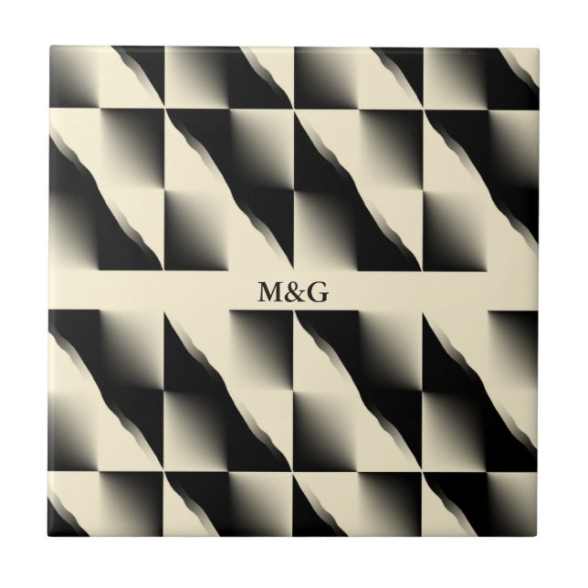 Azulejo De Cerámica Negro y crema (agregar iniciales) (Frente)