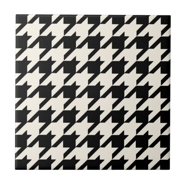 Azulejo De Cerámica Negro y crema del modelo de Houndstooth (Frente)