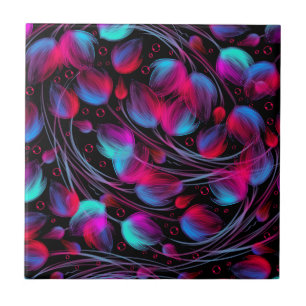 Azulejo De Cerámica Neon Abstract Hot Pink Turquoise Black Moderno