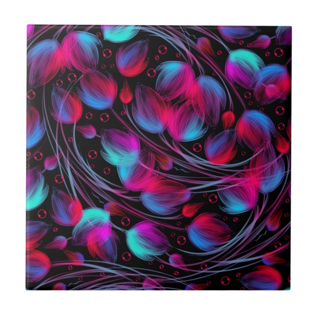 Azulejo De Cerámica Neon Abstract Hot Pink Turquoise Black Moderno (Frente)