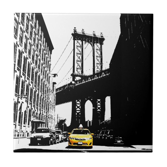 Azulejo De Cerámica New York City Nyc Yellow Taxi Pop Art (Frente)
