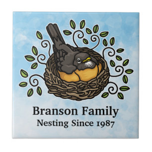 Azulejo De Cerámica Nido estilo Robin, añadir el nombre y la fecha de 