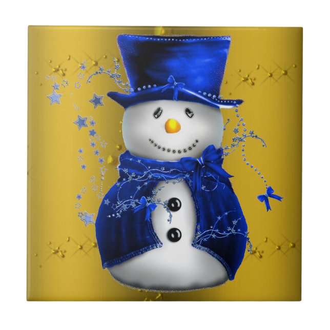Azulejo De Cerámica Nieto azul en Navidades de oro (Frente)