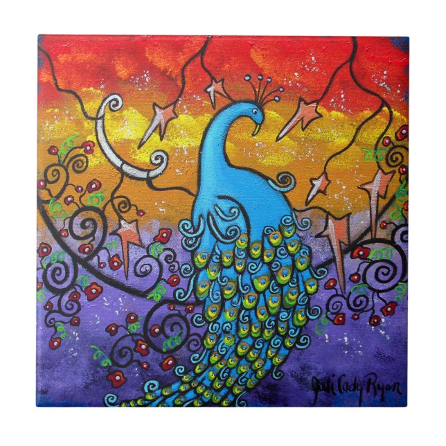 Azulejo De Cerámica Nilo de arte de pavo real encantado (Frente)