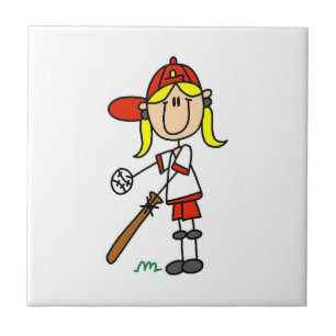 Azulejo De Cerámica Niña Figura de Palos Béisbol Al Bate
