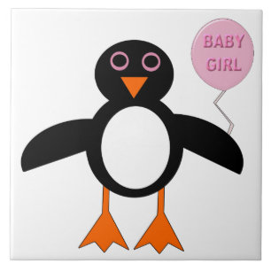 Azulejo De Cerámica Niña Pingüina Rosa Cuta