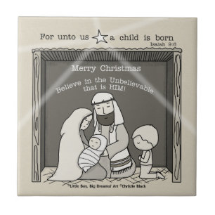 Azulejo De Cerámica Niño Pequeño en el Pesebre-Feliz Navidad