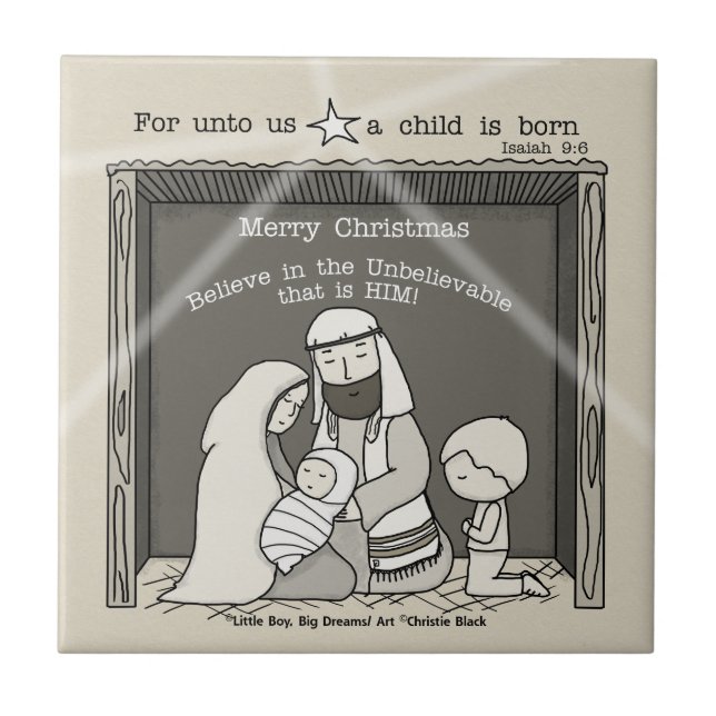 Azulejo De Cerámica Niño pequeño en la Navidad Manger-Merry (Frente)