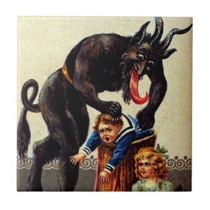 Azulejo De Cerámica Niños de Krampus en Navidades navideños de cestas