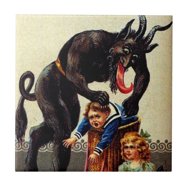 Azulejo De Cerámica Niños de Krampus en Navidades navideños de cestas (Frente)