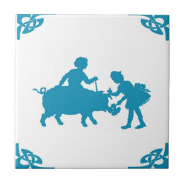 Azulejo De Cerámica Niños holandeses azules y niños de cerdo delft