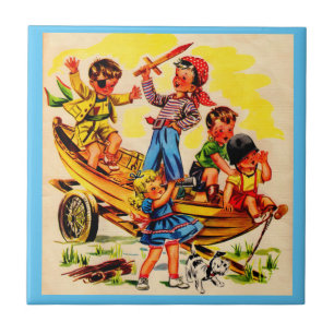 Azulejo De Cerámica niños jugando pirata