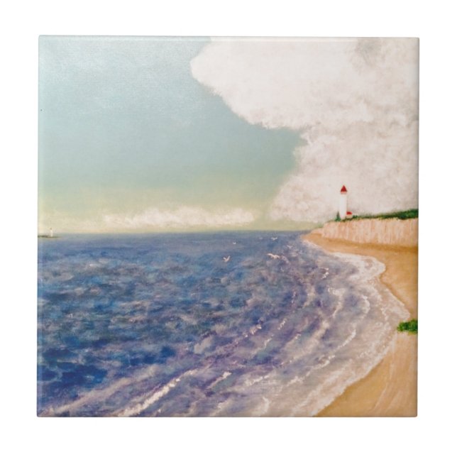 Azulejo De Cerámica Niza una playa de Sandy (Frente)