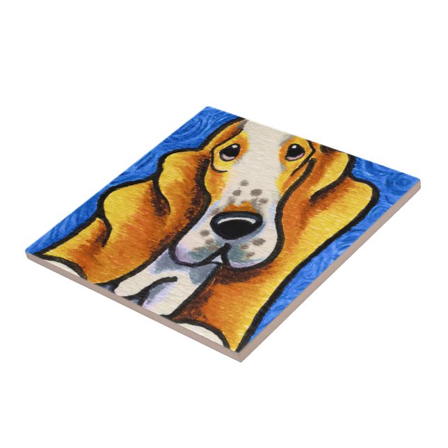 Azulejo De Cerámica Noche Basset Hound Starry (Lado)