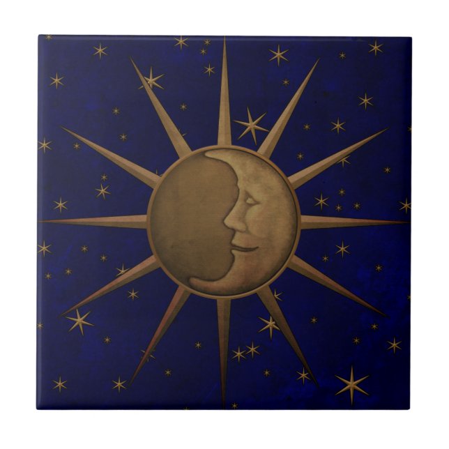 Azulejo De Cerámica Noche estrellada de la luna celestial de Sun (Frente)