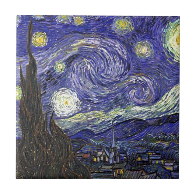 Azulejo De Cerámica Noche estrellada, Vincent Van Gogh. (Frente)