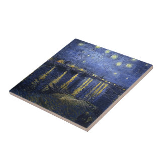 Azulejo De Cerámica Noche Van Gogh Starry Sobre El Ródano
