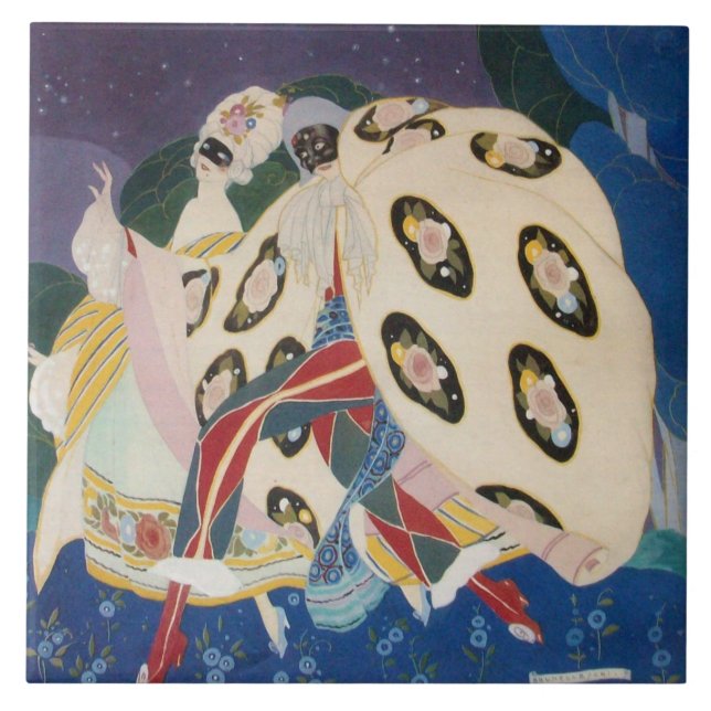 Azulejo De Cerámica NOCTURNA CON MÁSCARAS / Mascarada veneciana (Frente)