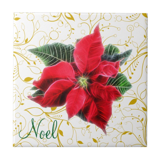 Azulejo De Cerámica Noel Poinsettia (Frente)