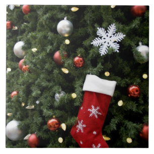 Azulejo De Cerámica Norteamérica. Decoraciones del navidad en árbol.