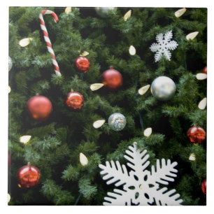 Azulejo De Cerámica Norteamérica. Decoraciones del navidad en árbol.
