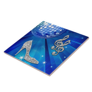 Azulejo De Cerámica Nota musical azul brillante/plata y tacón de aguja