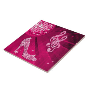 Azulejo De Cerámica Nota Musical y Tacón de Aguja Rosa Brillante