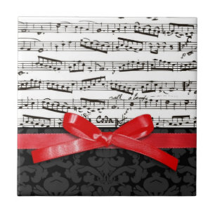Azulejo De Cerámica Notas musicales y cinta roja falsa