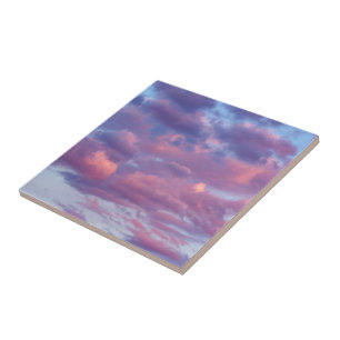 Azulejo De Cerámica Nubes rosadas y púrpura