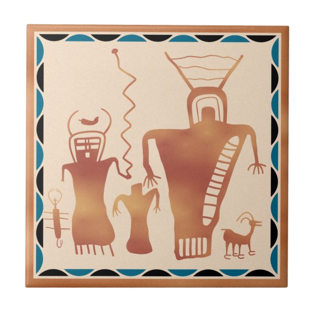 Azulejo De Cerámica Nueve extranjeros del arte de la roca del barranco (Frente)