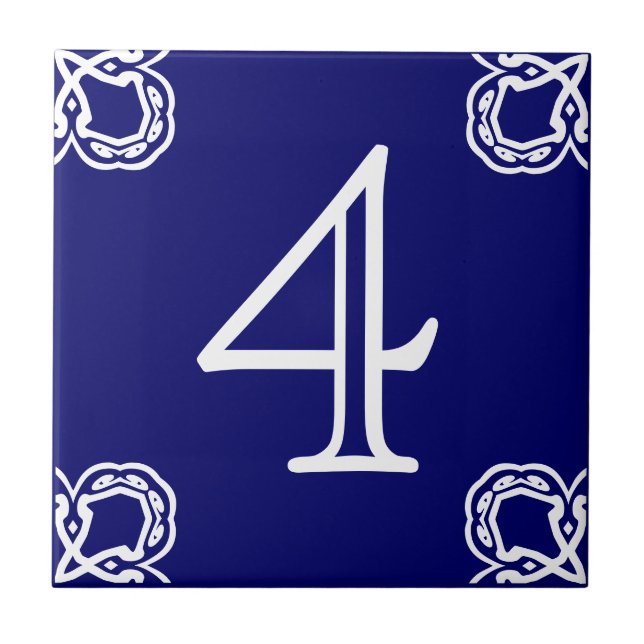 Azulejo De Cerámica Número de casa - blanco español en azul (Frente)