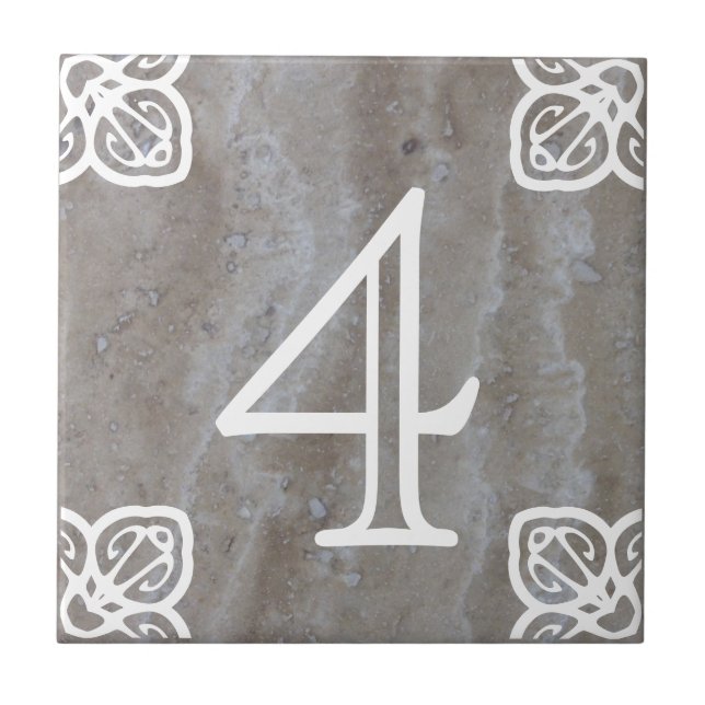 Azulejo De Cerámica Número de casa - blanco español en la piedra (Frente)