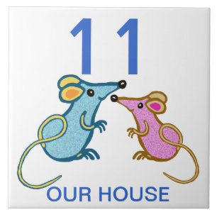 Azulejo De Cerámica número de casa de dos ratones lindos