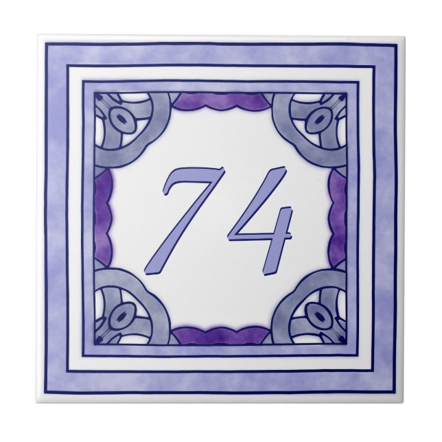 Azulejo De Cerámica Número de casa grande púrpura de la lavanda (Frente)