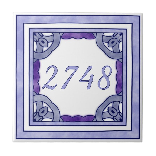 Azulejo De Cerámica Número de casa pequeña morada de lavanda (Frente)